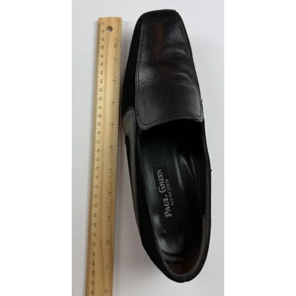 Paul Green Munchen Black Leather Suede Square Toe Loafers Sz 7.5 Made in Austria